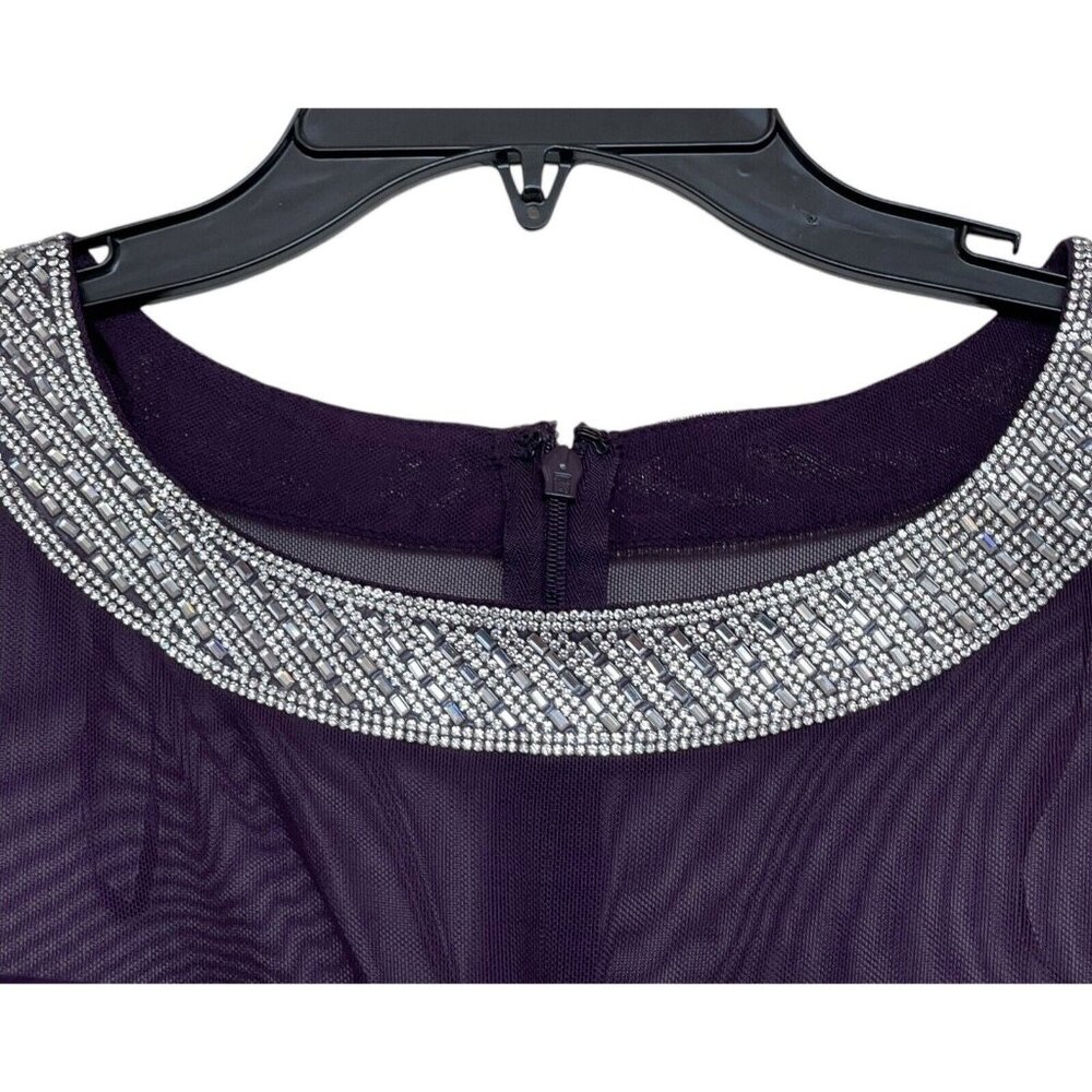 Alex Evening Dress Womens Size 8‎ Purple Rhinestone Embellished Ruched Ruffle - Picture 3 of 8